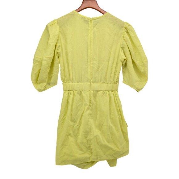 Rhode Pia Mini Sheath Dress Neon Yellow 1/2 Sleeve Ruched Asymmetric Skirt Sz XS - Picture 2 of 11